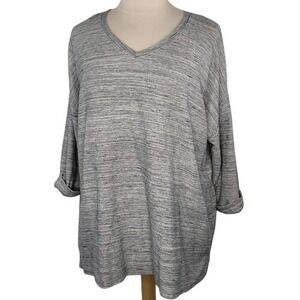 Sonoma‎ Gray Heather V-Neck 3/4 Cuff Sleeve Top